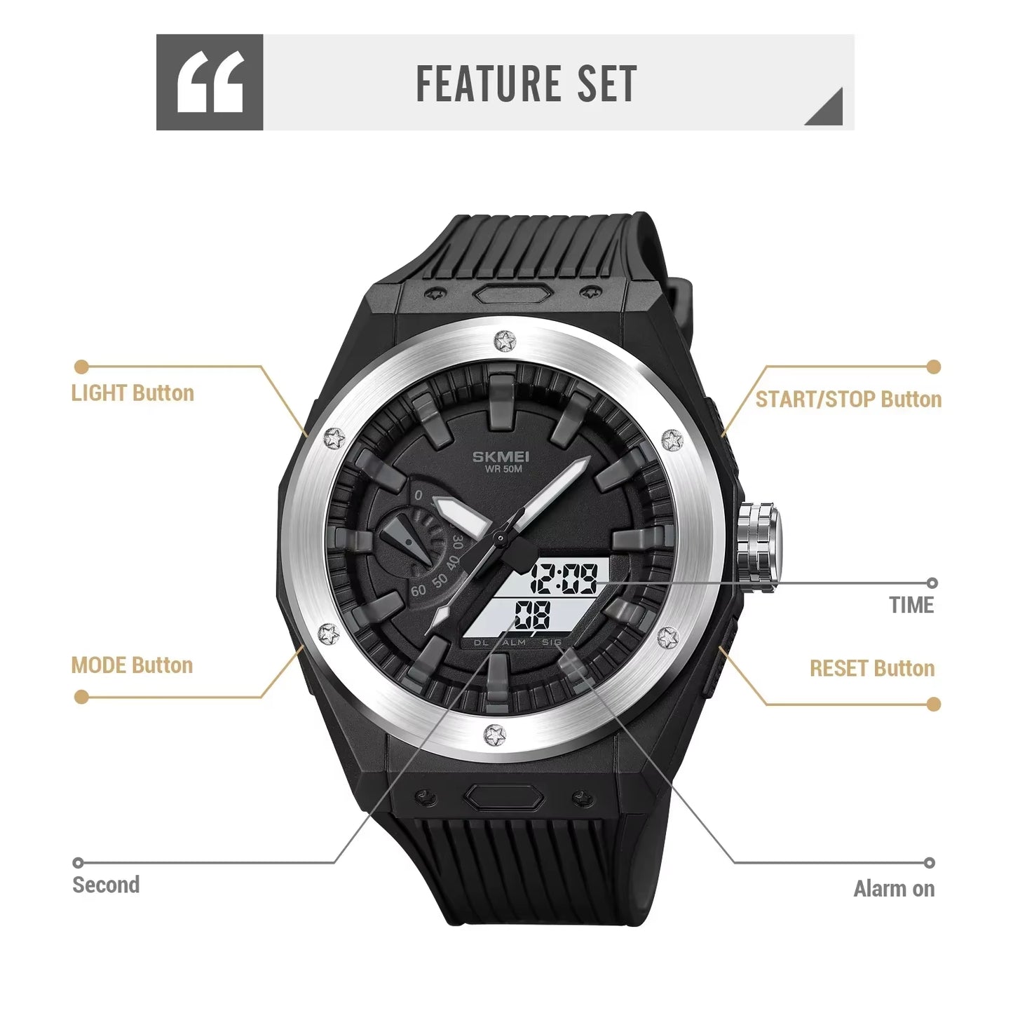 2103 New Sport Watch Men LED Digital Watch 3 Time Chrono Digital Wristwatches 50M Waterproof Alarm Clock Relogio Masculino