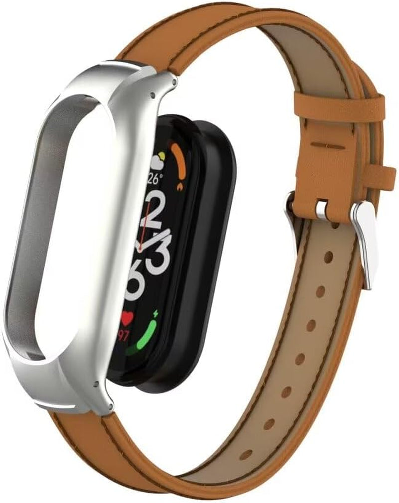 Compatible with Xiaomi Mi Band 7 Strap,Leather Replacement Band Wirstband Accessories with Metal Frame for Xiaomi Mi Band 7 Smart Bracelet