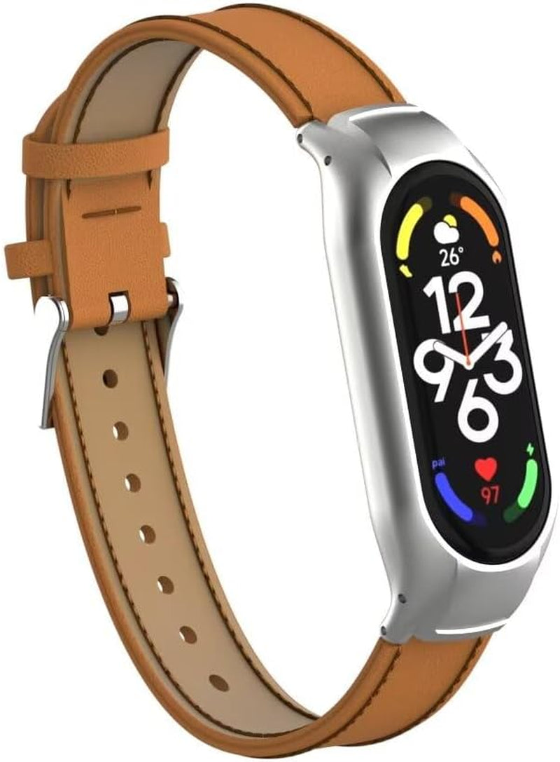 Compatible with Xiaomi Mi Band 7 Strap,Leather Replacement Band Wirstband Accessories with Metal Frame for Xiaomi Mi Band 7 Smart Bracelet