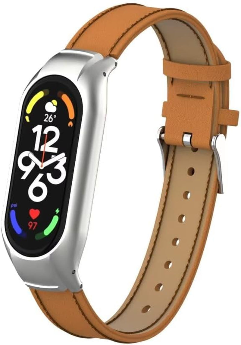 Compatible with Xiaomi Mi Band 7 Strap,Leather Replacement Band Wirstband Accessories with Metal Frame for Xiaomi Mi Band 7 Smart Bracelet