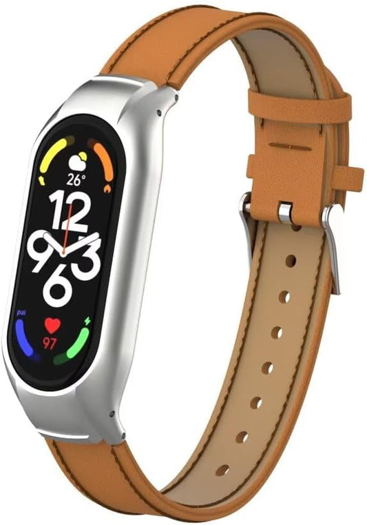 Compatible with Xiaomi Mi Band 7 Strap,Leather Replacement Band Wirstband Accessories with Metal Frame for Xiaomi Mi Band 7 Smart Bracelet